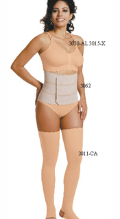3030-AL 3015-X: Pre-Molded Seamless Bra, Adjustable Straps 3062: Waist Cincher, Three Sections 3011-CA: Compression Stockings, Open heels, Mid Thigh Length, Open Toes   3030-AL 3015-X: Copa Sin Costuras Prehormada, Tiras Ajustable 3062: Cinturilla, Tres secci�nes 3011-CA: Medias de Compression, Abertura en los tobillos, Media muslo de Largo, Abertura en los pies  